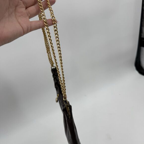 Ande Vintage Dark Brown Leather Shoulder Bag Gold Hardware Classic Designer - Picture 5 of 12